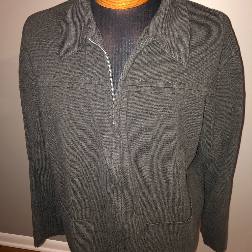 Perry Ellis brown cotton knit zip sweater